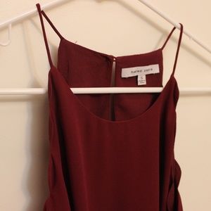 Naked Zebra Dark Red Chiffon Belted Scalloped Dres